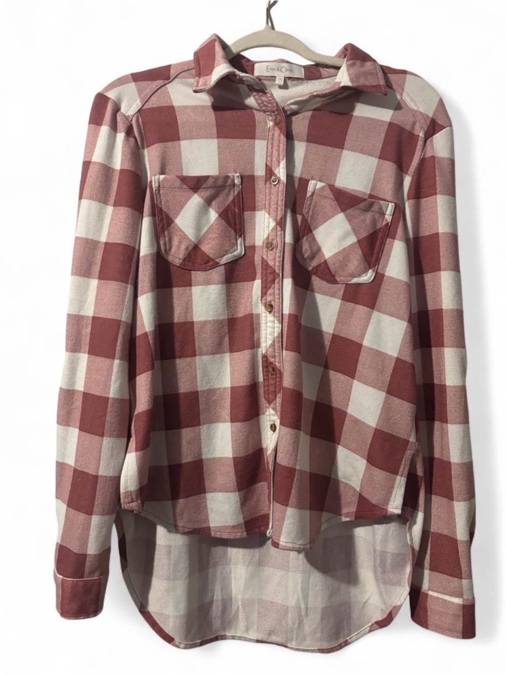 Eden & Olivia white and pink gingham button-up shirt in a M